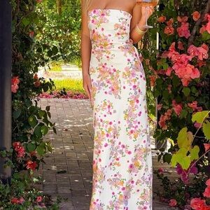 SHEIN Strapless Floral Dress in Pink and Green